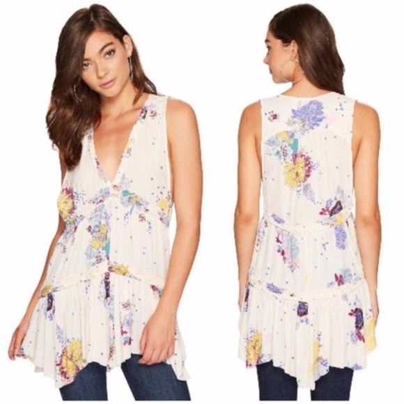 Free People Purple Haze Tiered Tunic Tank in Cream - Picture 2 of 6
